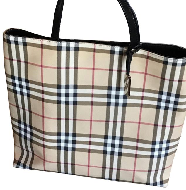 Burberry Bag Plaid Cream Tan Beige Black Tote