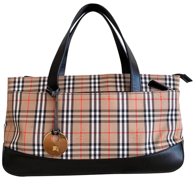 Burberry Plaid Handbag Brown Canvas and Leather Tote