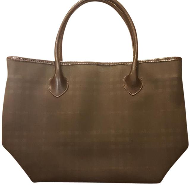 Burberry Plaid Handbag Brown Vinyl Tote