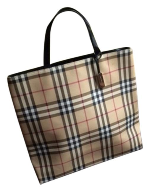 Burberry Plaid Hardshell Plastic with Leather Handles Tote