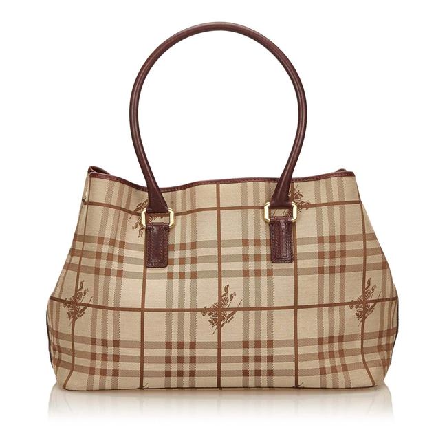 Burberry Bag Plaid Jacquard Brown Fabric Tote