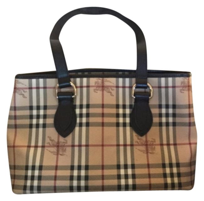 Burberry PlaidBrown Leather Trim Tote