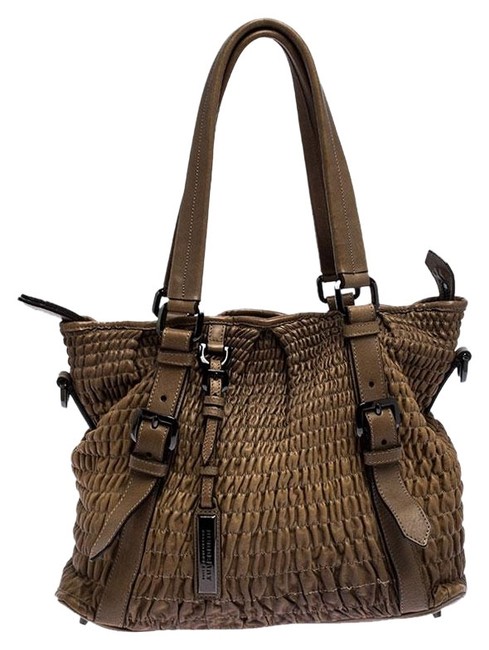 Burberry Pleated Lowry Brown Leather Tote