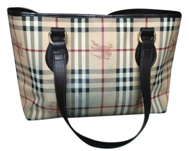 Burberry Prorsum Haymarket Tan Black Red White Brown Leather Tote