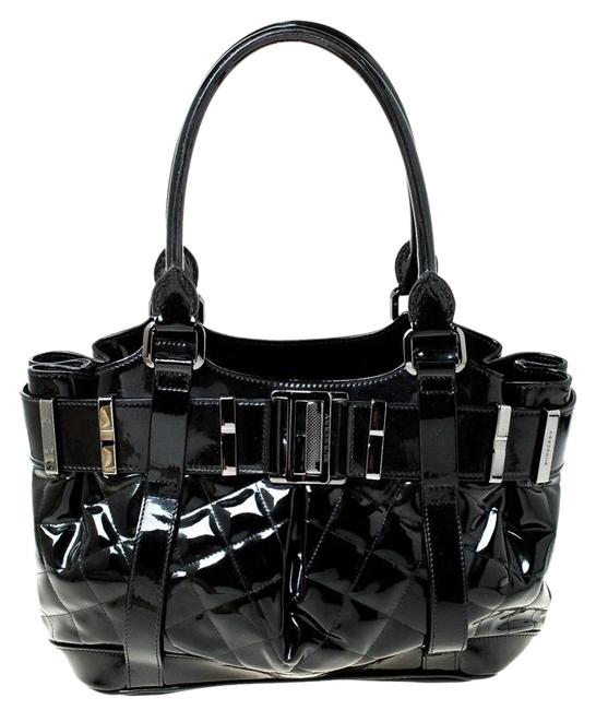 Burberry Quilted Healy Black Patent Leather Tote