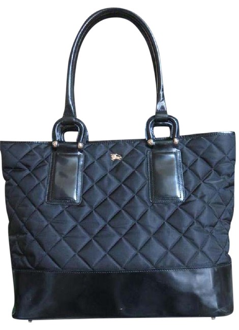 Burberry Quilted Large Black Patent Leather Tote