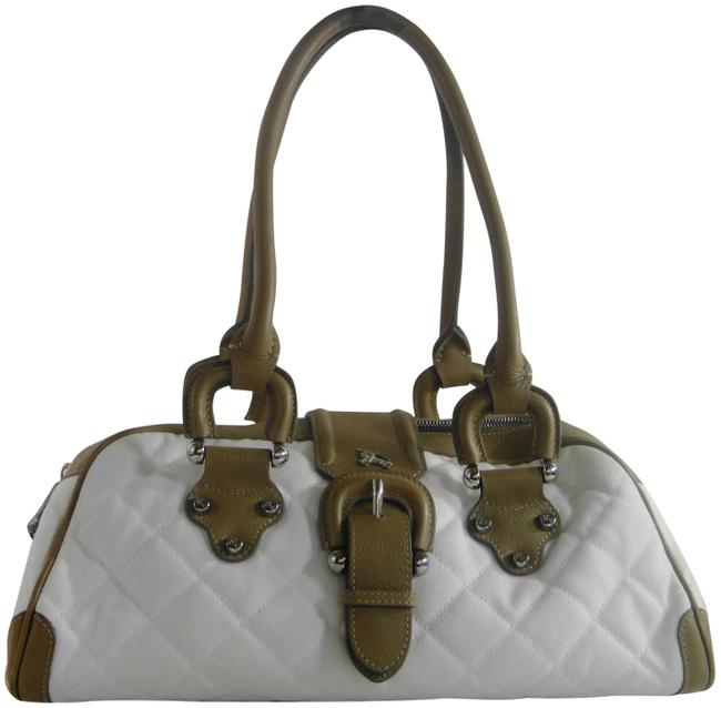 Burberry Quilted Medium Bowling Shoulder H White CanvasLeather Tote