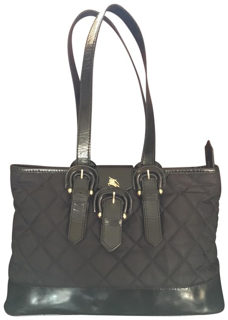 Burberry Quilted Nylon Black Leather Tote