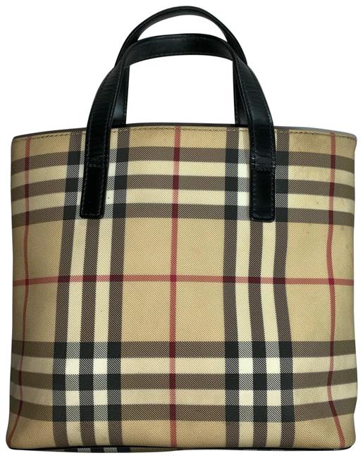 Burberry Rare Discontinued Mini Haymarket Tan Coated Canvas Tote