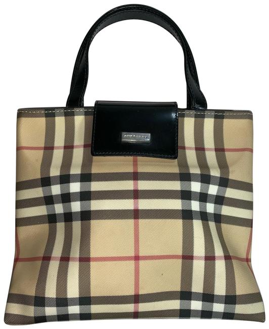 Burberry Rare Mini Haymarket Purse Tan Coated Canvas Tote