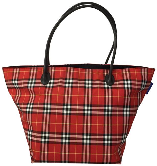 Burberry Red Black Nylon Tote