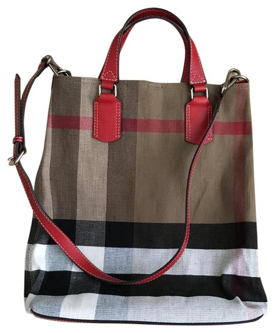 Burberry Red Canvas and Leather Tote
