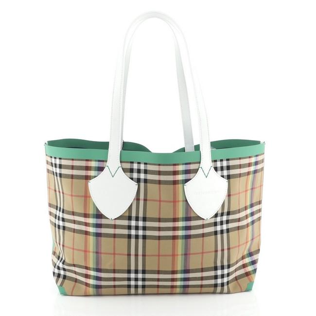 Burberry Reversible Giant Vintage Rainbow Check Medium Print Canvas Tote