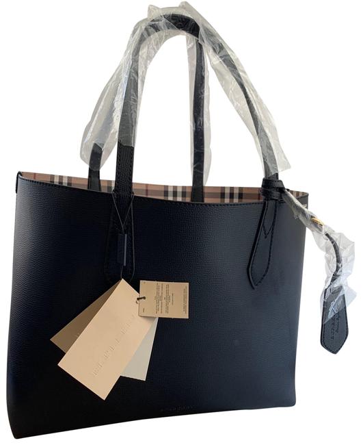 Burberry Reversible Haymarket Check Black Leather Tote