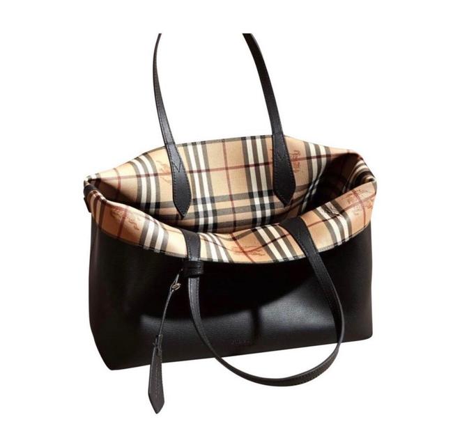 Burberry Reversible Haymarket House Check Beige Black Calfskin Leather Tote