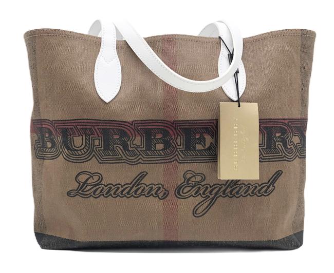 Burberry Reversible Medium Doodle Check Multicolor White Coated Canvas Tote