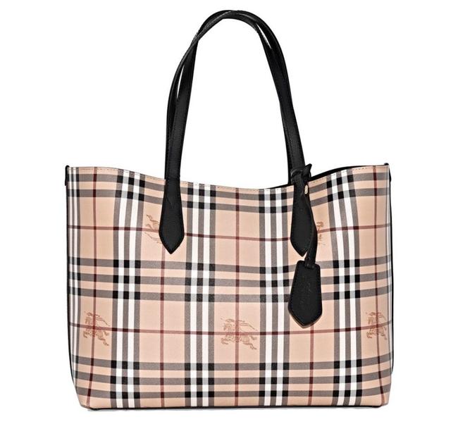 Burberry Reversible Medium Haymarket Colours House Check Black Leather Tote