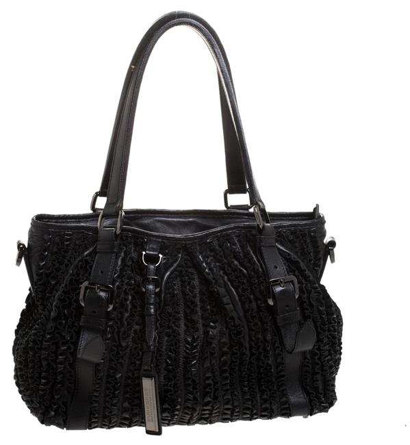 Burberry Ruffle Lowry Black Leather Tote