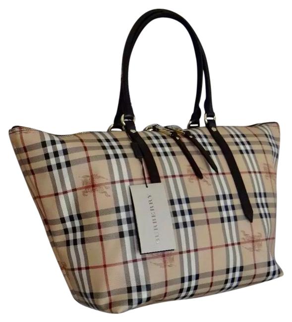 Burberry Salisbury Haymarket Medium Zip Brown Leather Tote