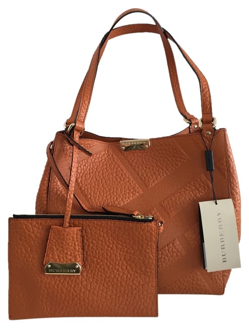 Burberry Sg Grain Check Small Canterbury Copper Orange Leather Tote