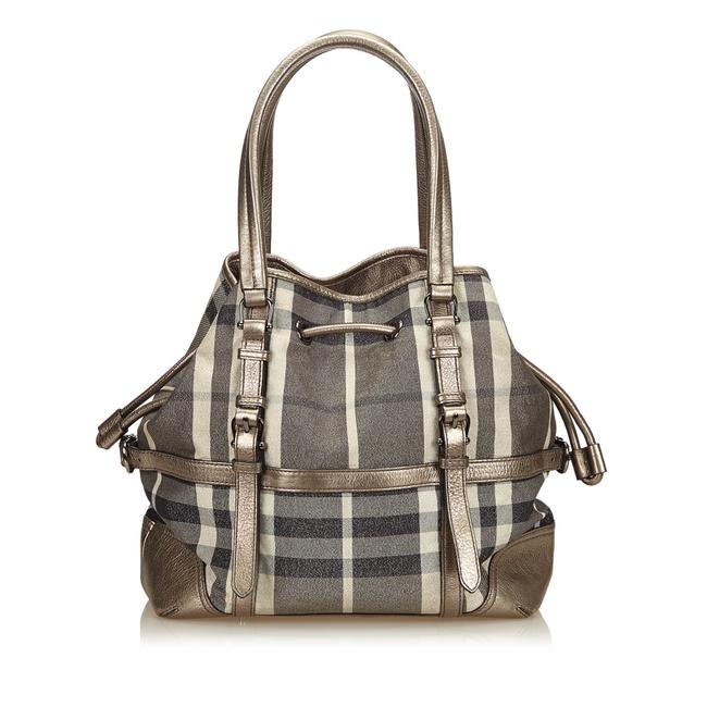 Burberry Shimmer Nova Check Silver Fabric X Jacquard X Leather X Others Tote