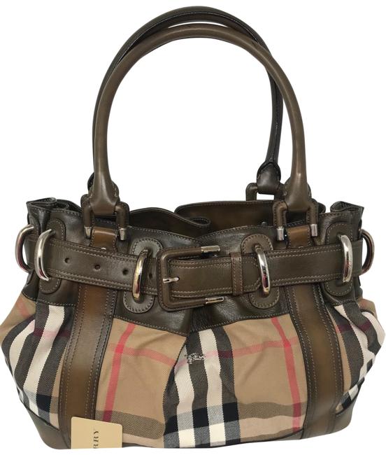 Burberry Shoulder Bag Classic Brown Canvas Leather Tote