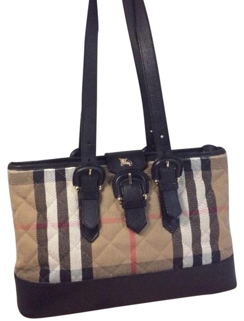 Burberry Shoulder Bag In House Check And Black Leather Tote
