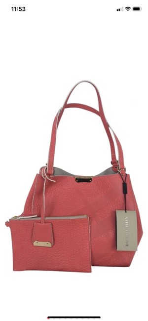 Burberry Signature Grain Check Small Cantebury Rose Pink Leather Tote