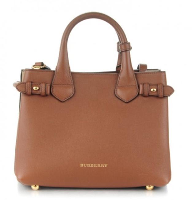 Burberry Small Banner Cognac Brown Leather Tote