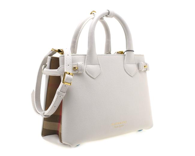 Burberry Small Banner White Leather Tote
