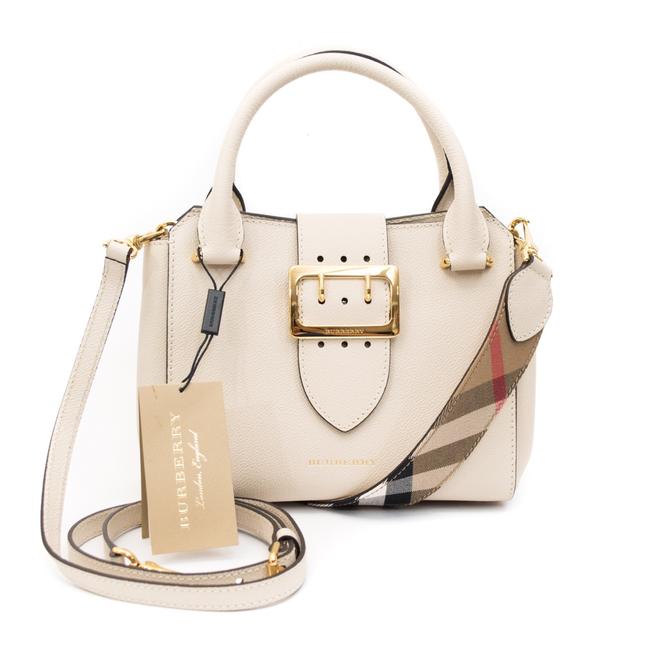 Burberry Small Buckle Satchel Limestone Leather Tote