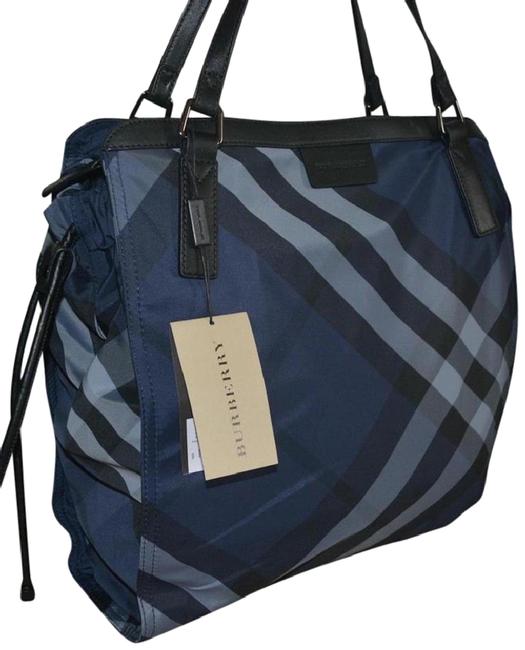 Burberry Small Buckleigh Packable Navy Check Nylon Tote