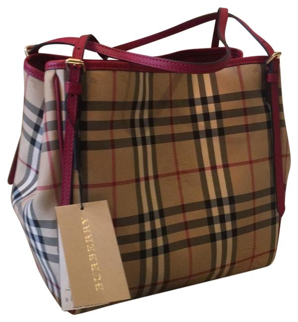 Burberry Small Canter Horseferry Check Beige Canvas Tote