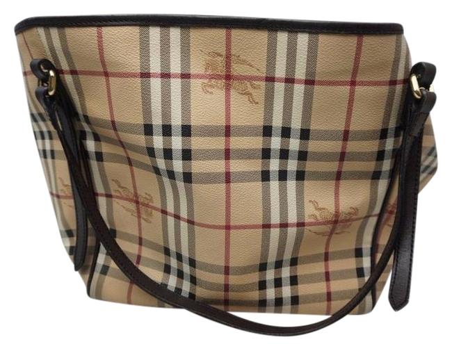 Burberry Small Canter Horseferry Check Brown Canvas and Leather Tote