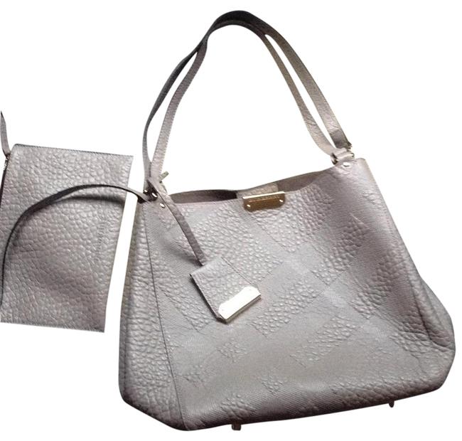 Burberry Small Canterbury Grain Check Pale Grey Leather Tote