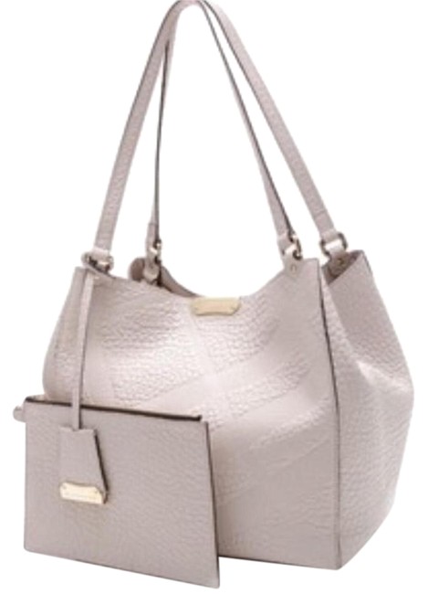 Burberry Small Canterbury Grain Check Pearl Gray Leather Tote