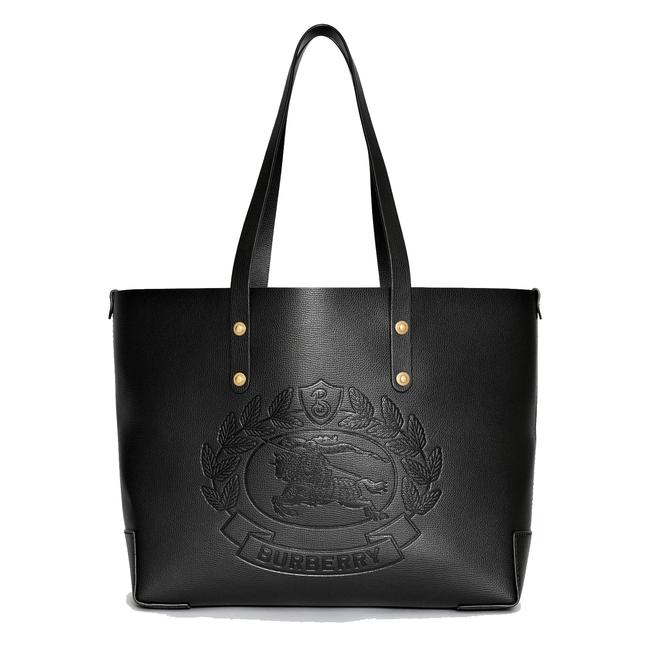 Burberry Small Embossed Crest Black Leather Tote