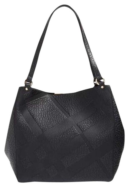 Burberry Small Grain Check Canterbury Black Leather Tote