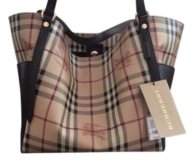 Burberry Small Haymarket Canterbury Chocolate Leather Tote
