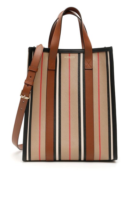 Burberry Bag Small Icon Stripe E canvas Portrait Brown Leather Tote