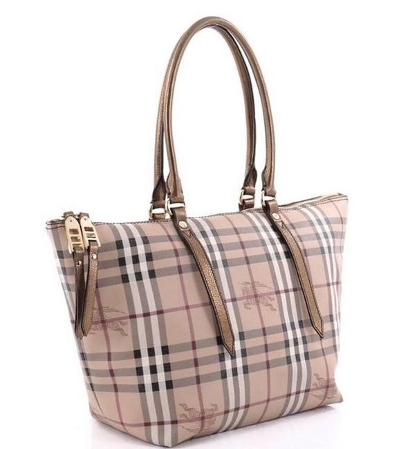 Burberry Small Salisbury House Check Zipper Gold Canvas Tote