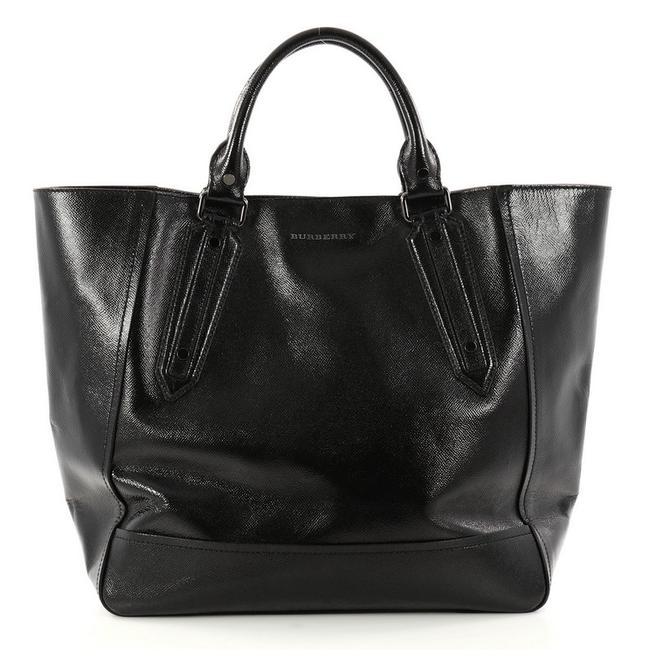Burberry Somerford Patent Large Black Leather Tote