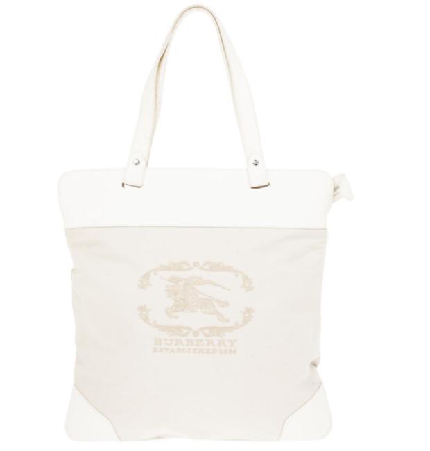 Burberry Stowell Silver and White Leather Canvas Tote