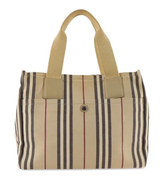 Burberry Striped Multicolor Canvas Leather Tote