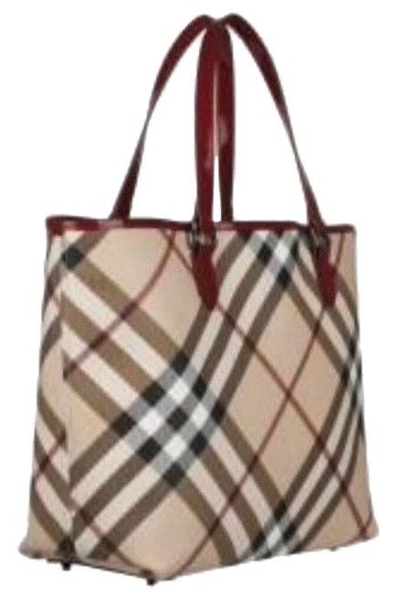 Burberry Supernova Check Beige and Burgundy Leather Tote