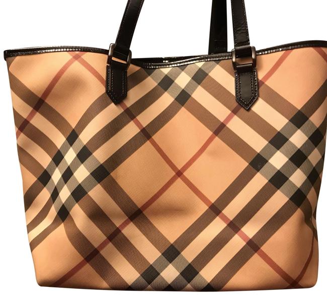 Burberry Supernova Check Black Patent Leather Canvas and Calfskin Tote