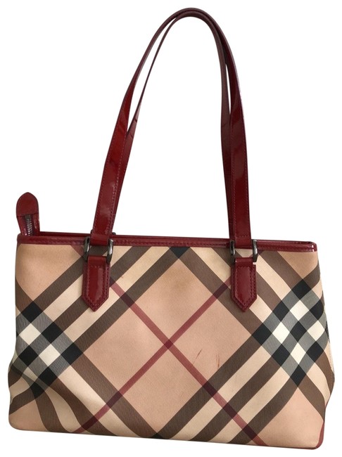 Burberry Supernova Check Patent with Burgundy Trim Leather Tote