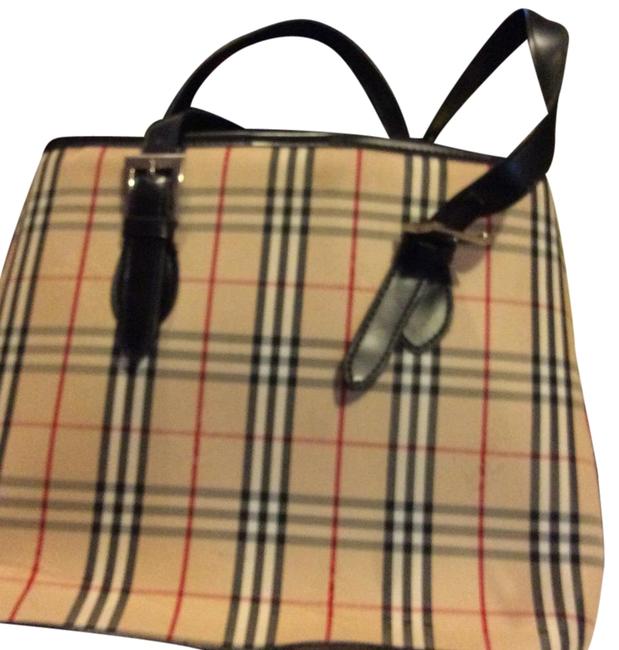 Burberry Tan Plaid Material Tote
