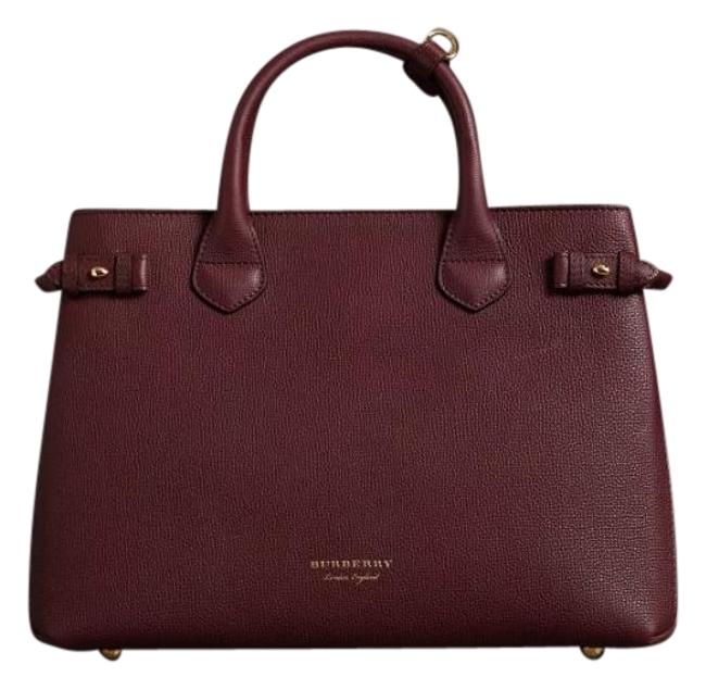 Burberry The Medium Banner House Check Handbag Red Leather Tote