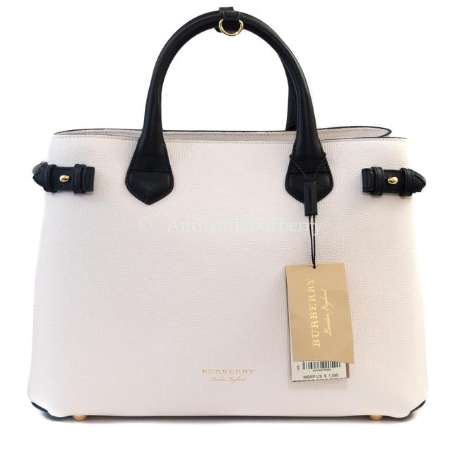 Burberry The Medium Banner In and House Check NaturalBlack Leather Tote